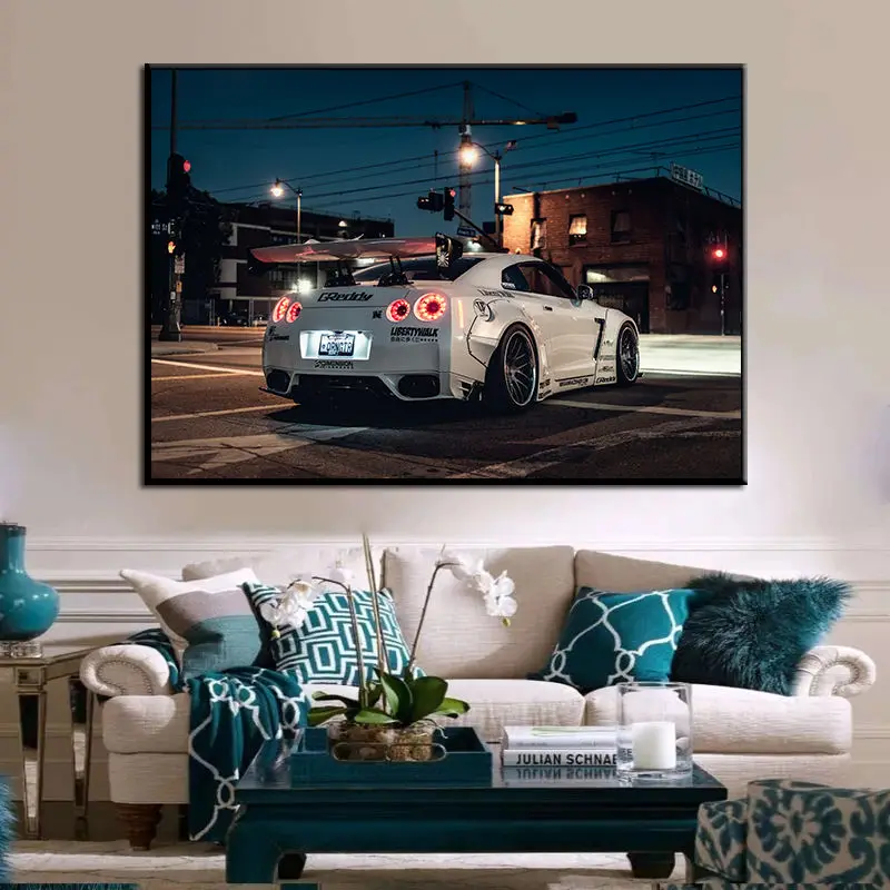 Nissan Ladenie GT-R R35 Biela Super auto Plagáty a Vytlačí Moderné Nástenné Art Obraz na Plátne Maľovanie na Obývacia Izba Dekor bez rámu Obrázok 3