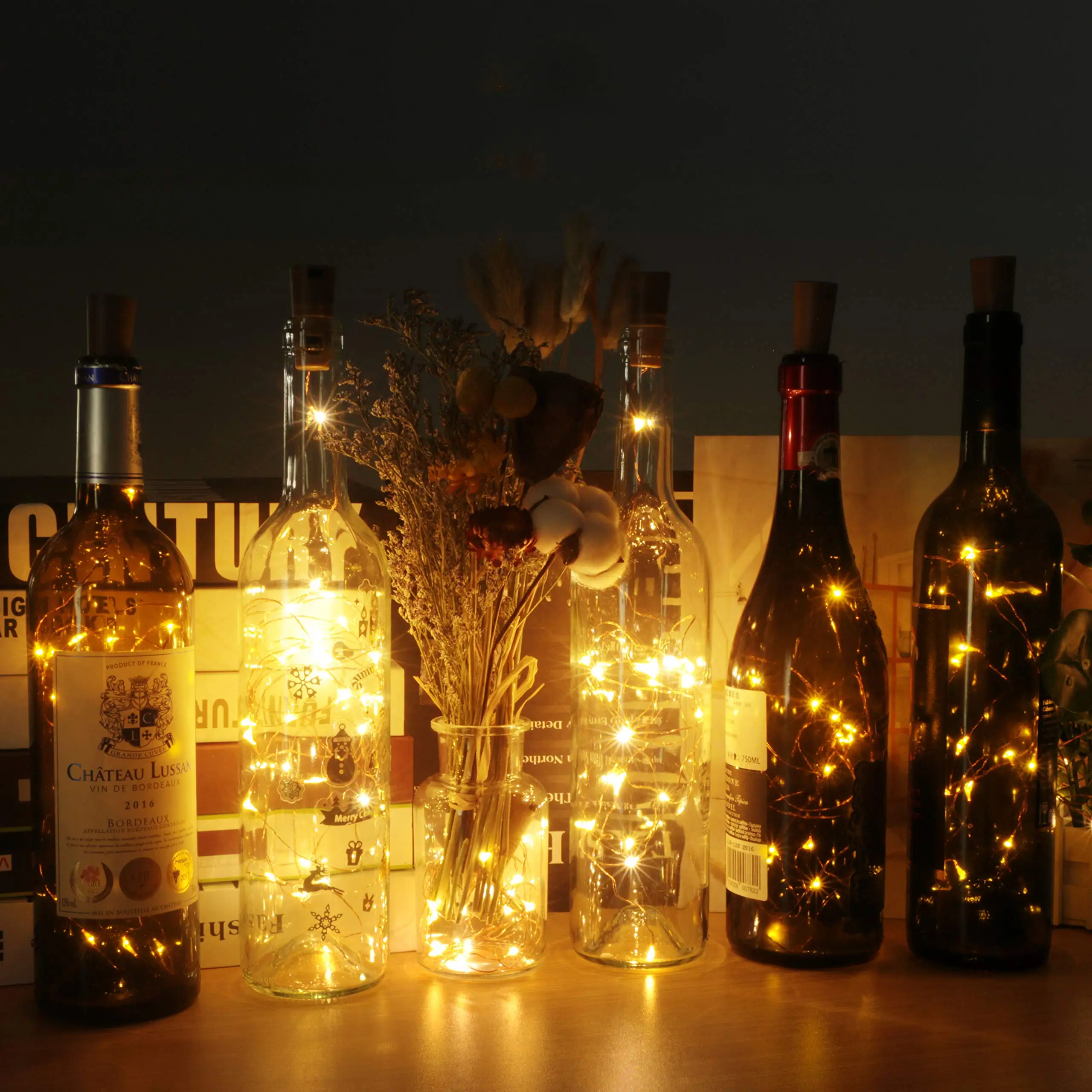 12Pack Fľaša kolpop Korku Svetlá pre Fľaše Vína, 2m 20 LED Medený Drôt Rozprávkových Svetiel na párty, Narodeniny, Svadba, Vianoce Obrázok 1