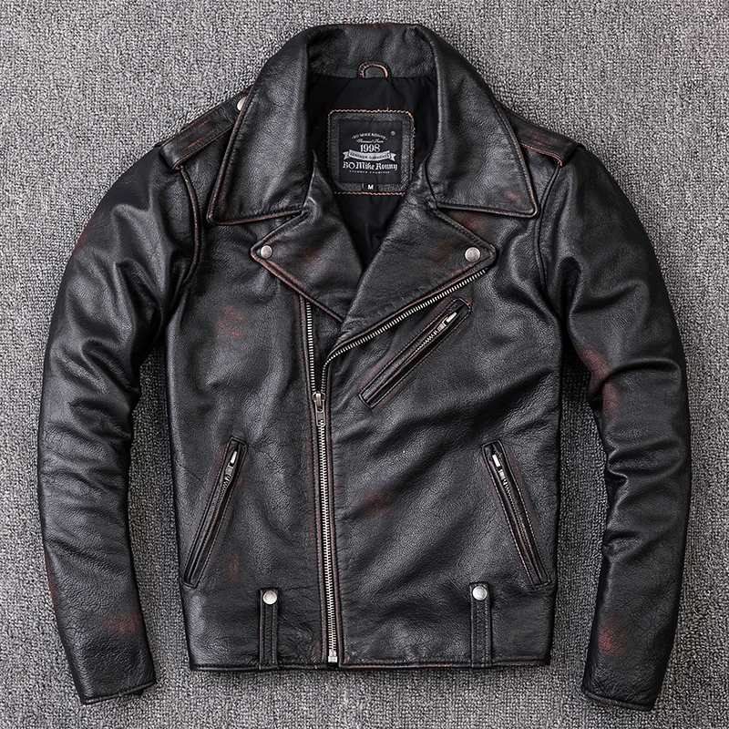 2021 Vintage Originálne kožené Bundy pánske Motocykla & Biker Cowhide Bundy Módne Kože Kabát pánske Tenké Oblečenie Plus Veľkosť Obrázok 0