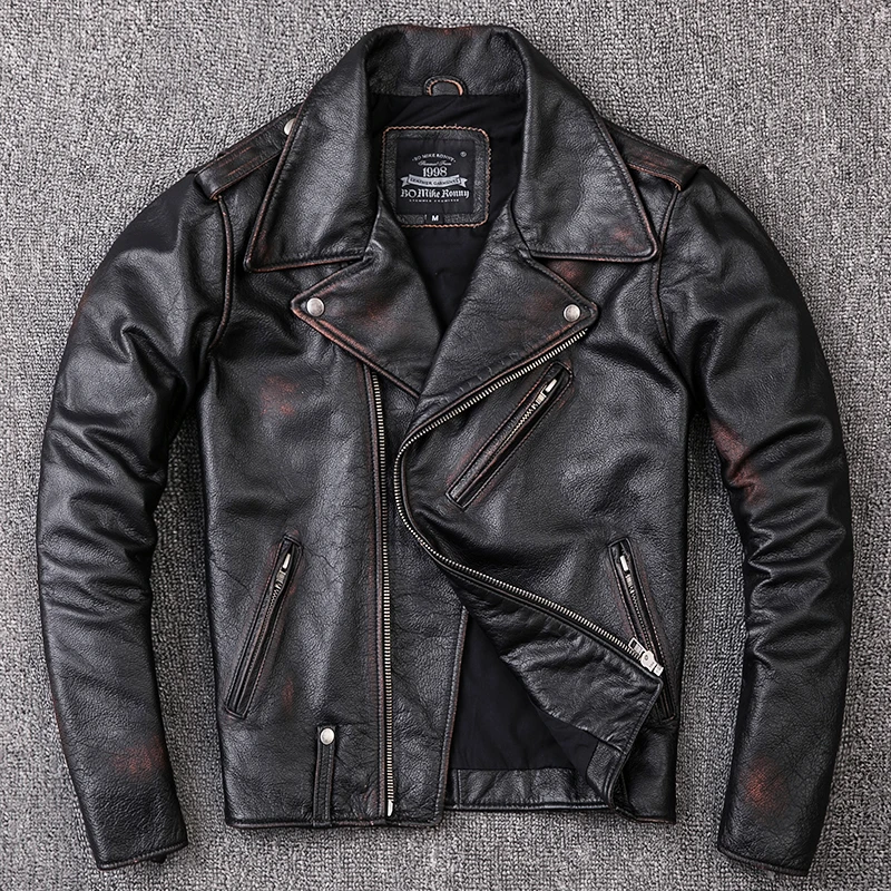 2021 Vintage Originálne kožené Bundy pánske Motocykla & Biker Cowhide Bundy Módne Kože Kabát pánske Tenké Oblečenie Plus Veľkosť Obrázok 1