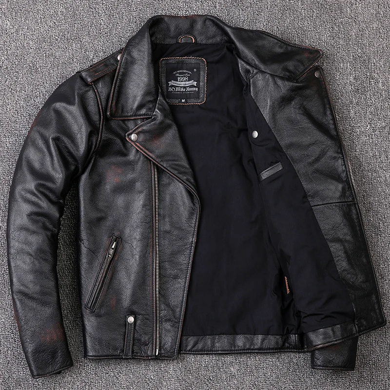 2021 Vintage Originálne kožené Bundy pánske Motocykla & Biker Cowhide Bundy Módne Kože Kabát pánske Tenké Oblečenie Plus Veľkosť Obrázok 2