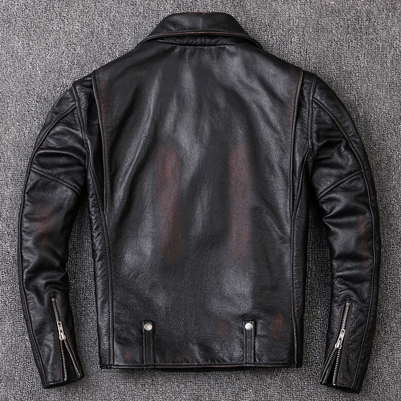 2021 Vintage Originálne kožené Bundy pánske Motocykla & Biker Cowhide Bundy Módne Kože Kabát pánske Tenké Oblečenie Plus Veľkosť Obrázok 3