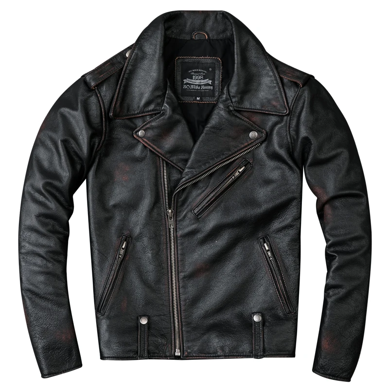 2021 Vintage Originálne kožené Bundy pánske Motocykla & Biker Cowhide Bundy Módne Kože Kabát pánske Tenké Oblečenie Plus Veľkosť Obrázok 4