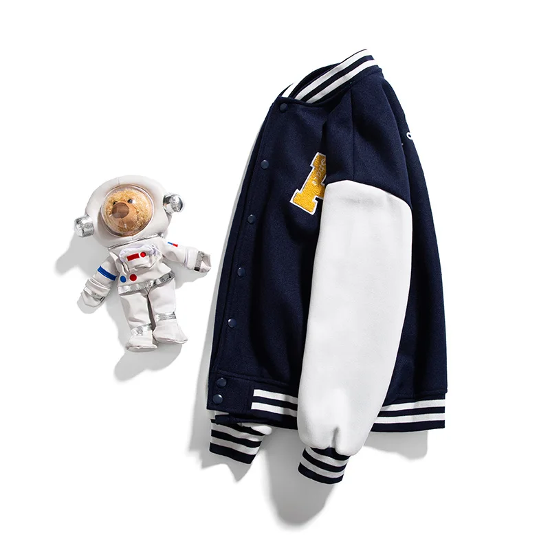 Bombardér Bunda Muži Ženy Teddy Astronaut Bábika Jeseň Patchwork Nadrozmerná Baseball Jacket Unisex Univerzitnú Kampus Bežné Kabát 2021 Obrázok 2