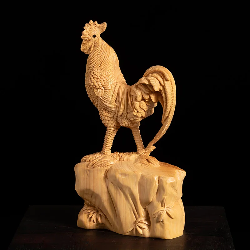 Masívneho Dreva Veľký Kohút Krušpán Čínsky Obývacia Izba Dekorácie, Remeselné Živočíšne Rezbárske Dvanásť Zodiac Chicken Obrázok 2