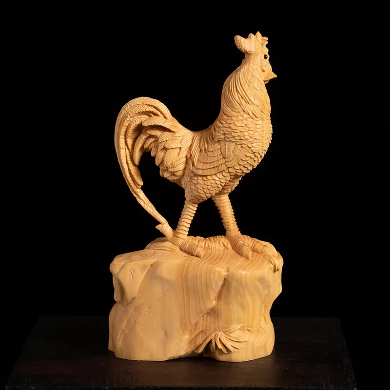 Masívneho Dreva Veľký Kohút Krušpán Čínsky Obývacia Izba Dekorácie, Remeselné Živočíšne Rezbárske Dvanásť Zodiac Chicken Obrázok 3