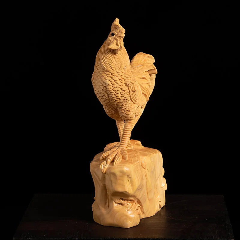 Masívneho Dreva Veľký Kohút Krušpán Čínsky Obývacia Izba Dekorácie, Remeselné Živočíšne Rezbárske Dvanásť Zodiac Chicken Obrázok 4