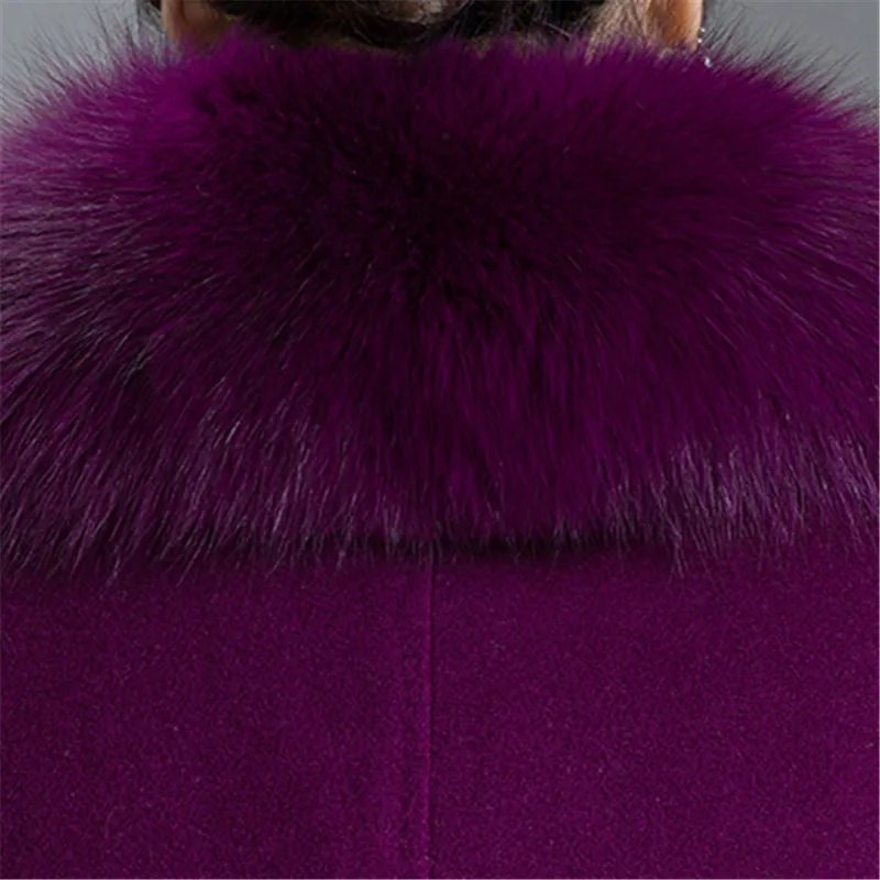 2022 Nová Zimná Bunda Ženy Vlny Kabát Veľké kožušiny golier Vlnená Zmes Elegantný Kabát Dlhý Kabát Outwear Manteau Femme Hiver Obrázok 5