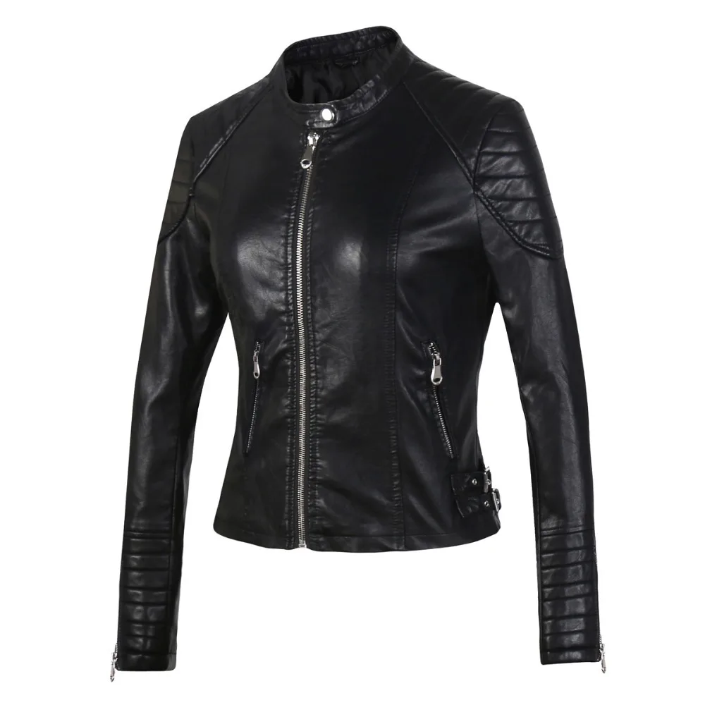2021 Módne Ženy Elegantné Zips Faux Kožené Biker Jacket v Hnedá Čierna Štíhle Dámy Kabát Bežné značky Motocyklov Kožený Kabát Obrázok 5