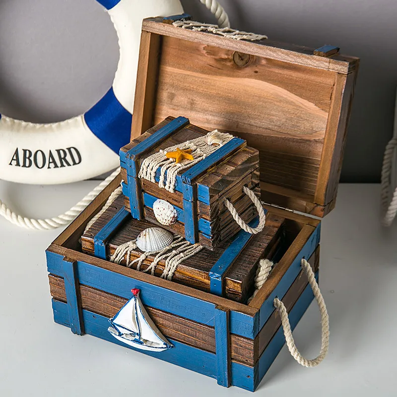 3in1 Stredomoria drevené úložný box Domáce dekorácie, šperky pole Veľkosti 3 Morských Seabird hviezdice Siete Shell Detská Izba Darček Obrázok 3