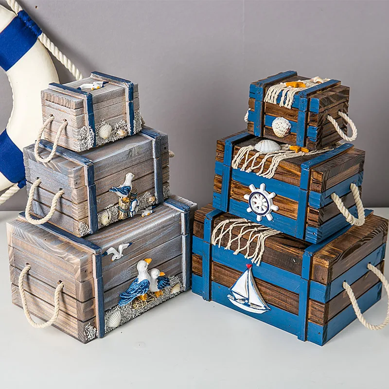 3in1 Stredomoria drevené úložný box Domáce dekorácie, šperky pole Veľkosti 3 Morských Seabird hviezdice Siete Shell Detská Izba Darček Obrázok 4