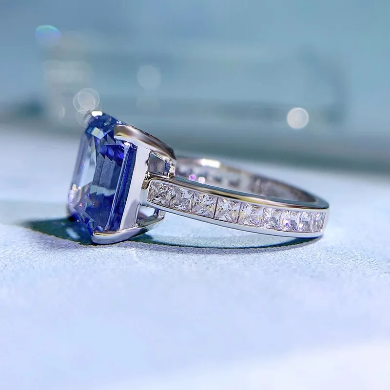 KQDANCE 925 Sterling Silver Emerald Rez Vytvoriť Zafír, Diamant 5 Carat Krúžok S Šedo Modrý Kameň Svadobné Šperky pre Ženy 2022 Obrázok 1