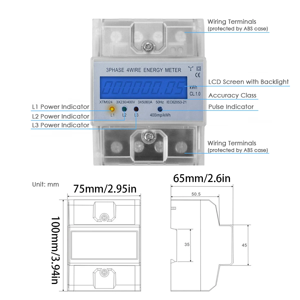 LCD trojfázový Elektromer 3 Fáza 4-Wire Energie Digitálny Merač Elektrickej Energie Meter Presné, Stabilné Ammeter Voltmeter S LCD Displejom Obrázok 3