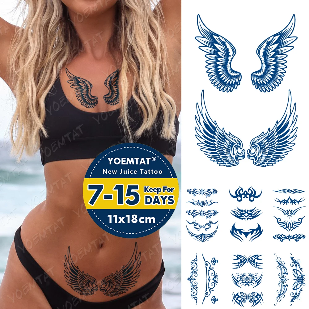 Modrý Atrament Šťavy Nepremokavé Dočasné Tetovanie Nálepky Krídla Motýľ Tribal Totem Dlhotrvajúci Lesk Body Art Falošné Tato Pre Mužov, Ženy Obrázok 0