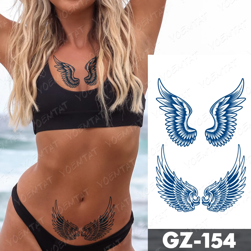 Modrý Atrament Šťavy Nepremokavé Dočasné Tetovanie Nálepky Krídla Motýľ Tribal Totem Dlhotrvajúci Lesk Body Art Falošné Tato Pre Mužov, Ženy Obrázok 1