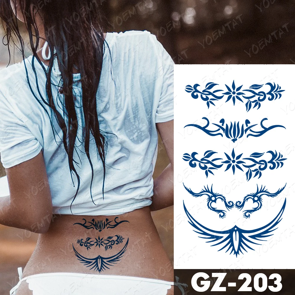 Modrý Atrament Šťavy Nepremokavé Dočasné Tetovanie Nálepky Krídla Motýľ Tribal Totem Dlhotrvajúci Lesk Body Art Falošné Tato Pre Mužov, Ženy Obrázok 2