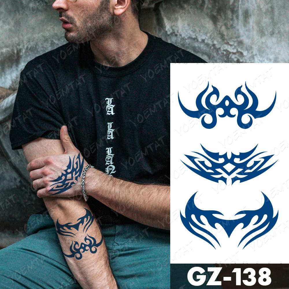 Modrý Atrament Šťavy Nepremokavé Dočasné Tetovanie Nálepky Krídla Motýľ Tribal Totem Dlhotrvajúci Lesk Body Art Falošné Tato Pre Mužov, Ženy Obrázok 3
