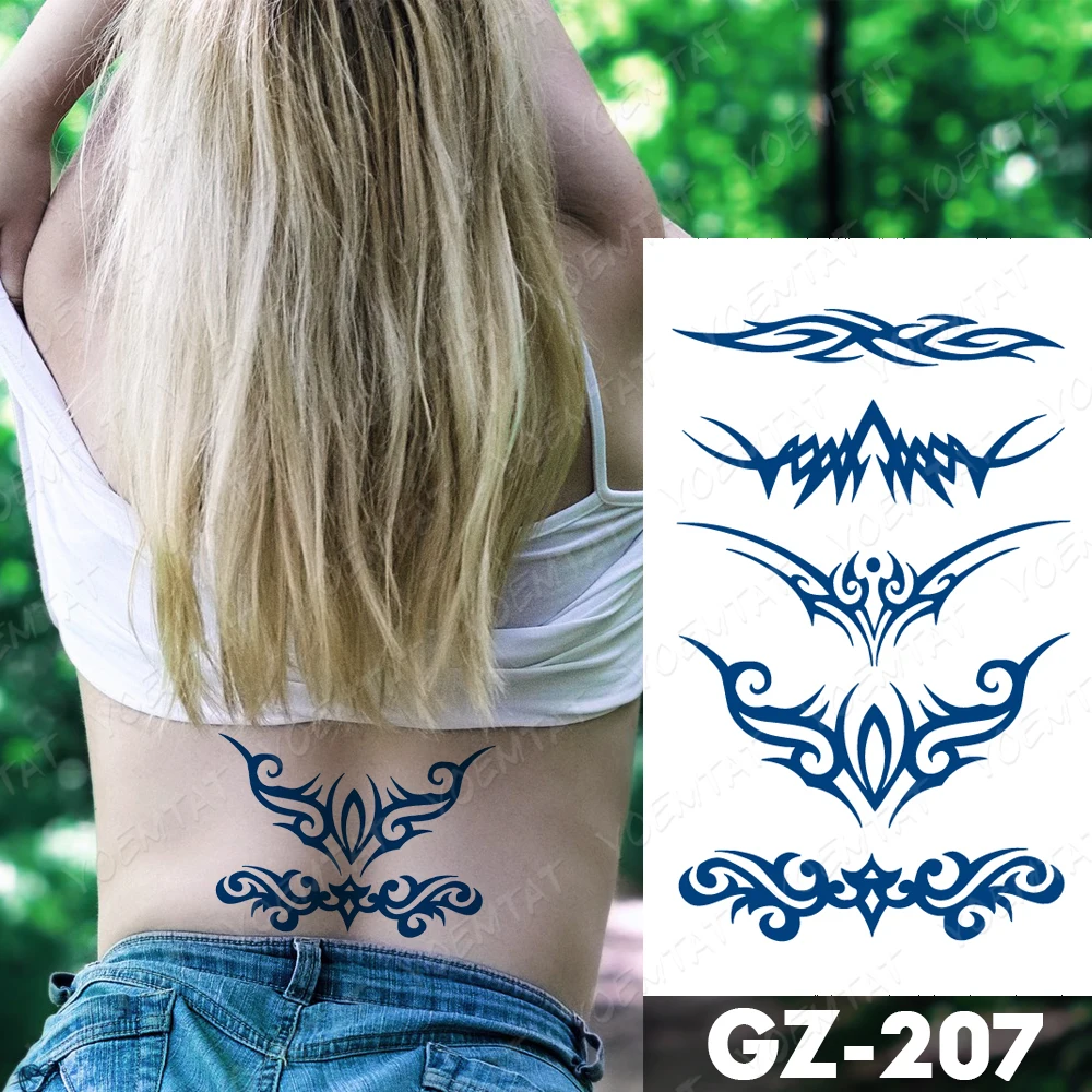 Modrý Atrament Šťavy Nepremokavé Dočasné Tetovanie Nálepky Krídla Motýľ Tribal Totem Dlhotrvajúci Lesk Body Art Falošné Tato Pre Mužov, Ženy Obrázok 4