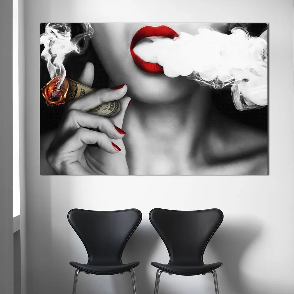 Moderný Pop Sexy Dievča je Fajčenie Cigár olejomaľba na Plátne Plagáty a Vytlačí Cuadros Wall Art Obrázky Pre Obývacia Izba Obrázok 4