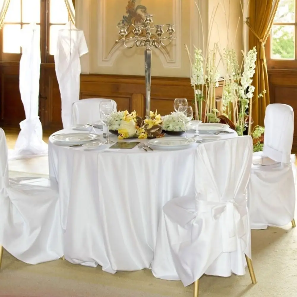 Kolo Saténové Obrusy Banquet Tabuľka Zahŕňa Jedálenský Stôl Bielizeň Pre Hotel Svadby, Narodeniny Domov Vianočné party Dekorácie Obrázok 5