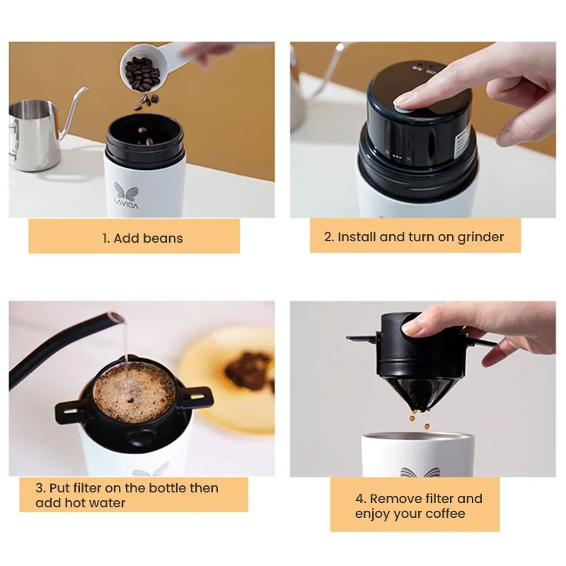 Prenosný kávovar Stroj Elektrický Cafetera Stroj Multi-function Bean Brúska Pohár 427ml Nabíjateľná Káva Zariadenia, Vonkajšie Obrázok 4