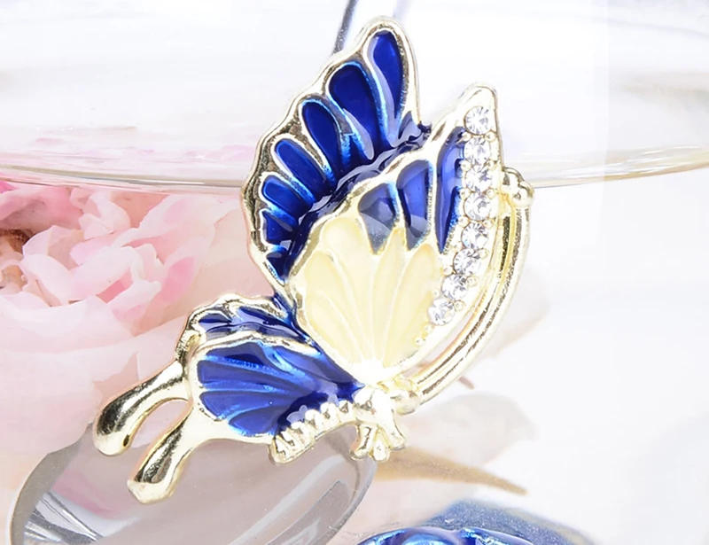 Kreatívne Modrá Ruža Smalt Crystal Šálku Čaju Kávy Hrnček Motýľ Rose Maľované Kvet Vody Poháre Číre Sklo s Lyžica Set Obrázok 5