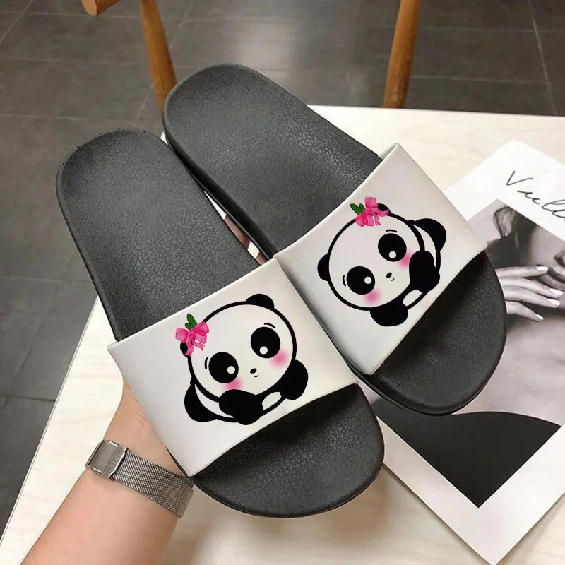 Kawaii Panda Cartoon Tlač Pár Topánky, Vnútorné A Vonkajšie Ženy Papuče Ženský Byt Pláži Flip-Flops Topánky Pre Ženy Obrázok 0