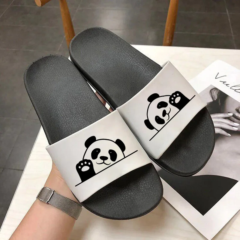 Kawaii Panda Cartoon Tlač Pár Topánky, Vnútorné A Vonkajšie Ženy Papuče Ženský Byt Pláži Flip-Flops Topánky Pre Ženy Obrázok 2