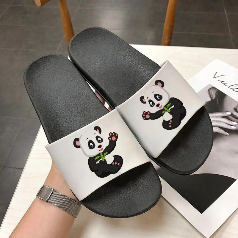 Kawaii Panda Cartoon Tlač Pár Topánky, Vnútorné A Vonkajšie Ženy Papuče Ženský Byt Pláži Flip-Flops Topánky Pre Ženy Obrázok 4