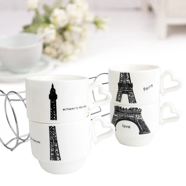 Paríž, Eiffelova Veža Prekryje 4 V 1 Kávovú Šálku Čaju Nastaviť Prekrývajú Poháre Obrázok 2