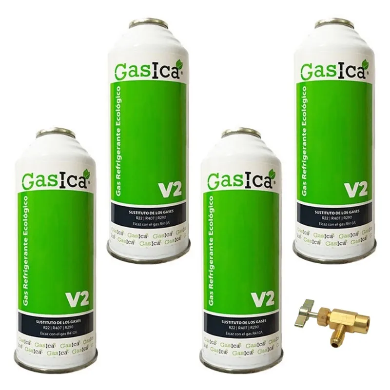Pack 4 fľaše na plyn chladiace médium GASICA V2 - R22-R32-R407-R290-R410A + servisný kľúč Obrázok 0