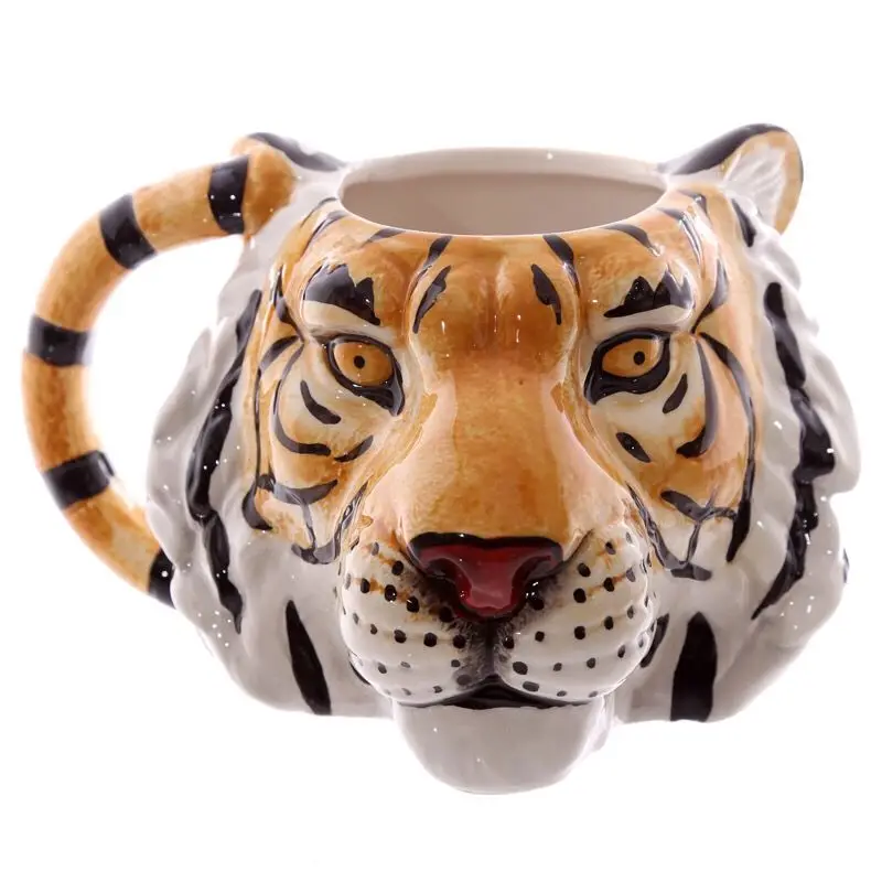 400MLCreative 3D Stereo Lev Hlavou Tigra Hlavu Keramický Hrnček Kávy Ručne maľované Zviera Šálku Kávy Zvierat Pohár Narodeniny Vianočný Darček Obrázok 0
