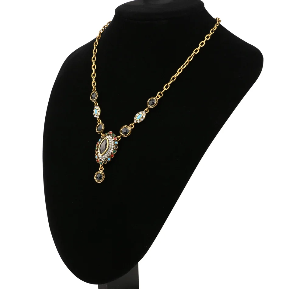 2 Ks/veľa Indické Šperky Sady Vintage Farebné Kameň Zlaté Náušnice, Náhrdelník Etnických Ženy Šperky Bohemian Crystal Príslušenstvo Obrázok 2