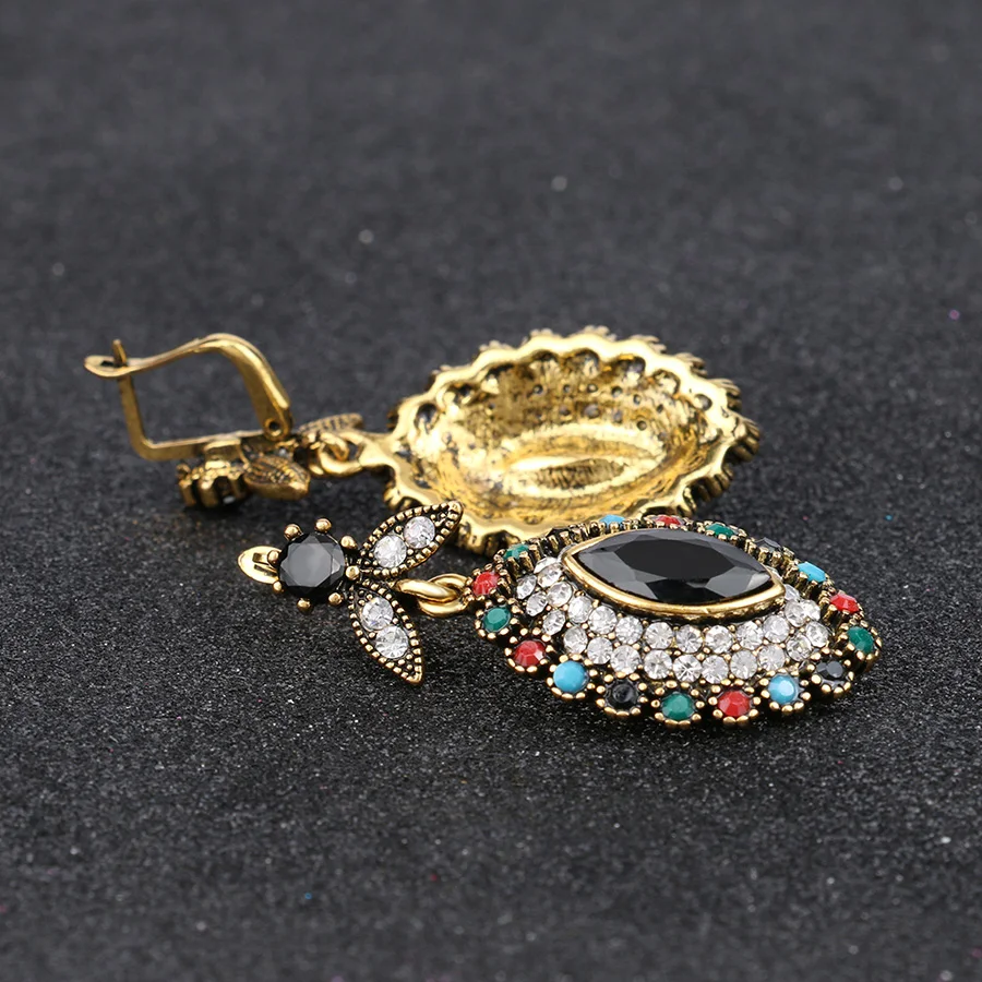 2 Ks/veľa Indické Šperky Sady Vintage Farebné Kameň Zlaté Náušnice, Náhrdelník Etnických Ženy Šperky Bohemian Crystal Príslušenstvo Obrázok 5