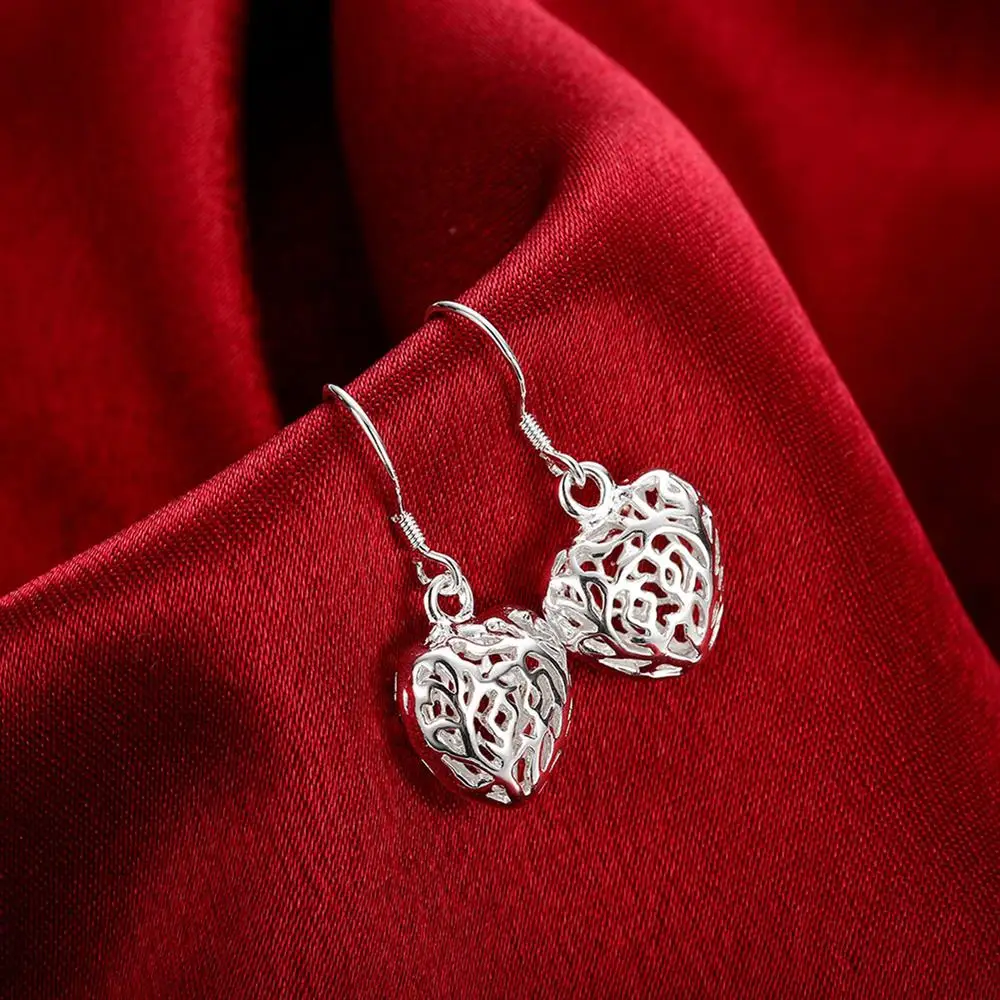 Vysoká Kvalita strany svadobné Šperky 925 Sterling Silver Romantický Duté Srdca Náušnice pre Ženu Módne Dovolenku dary Obrázok 3