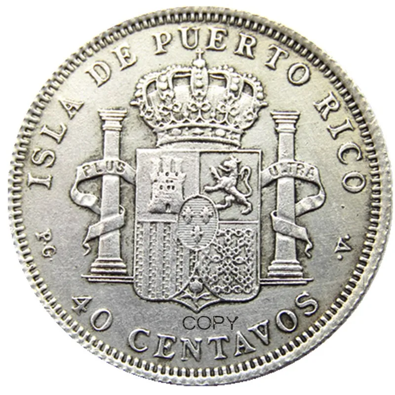 Puerto rico 1896 40 centavos Strieborné Pozlátené Kópie Mincí Obrázok 1