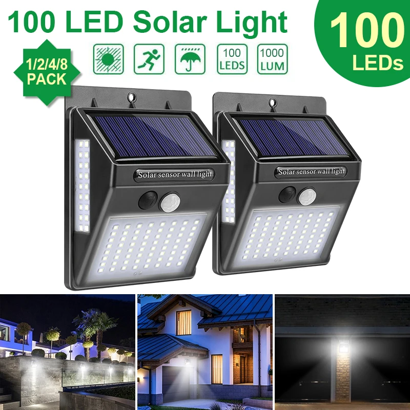 100 LED Solárne Svetlá Vonkajšie Záhradné lampy, terasa, Chodník, osvetlenie, dekorácie PIR snímač pohybu nepremokavé portico nástenné svietidlo Obrázok 2