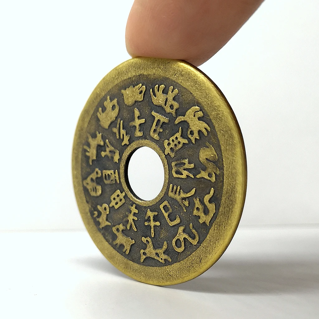 Čínske tradičné antické mince zverokruhu klebety medené mince, šťastie, remeselné antické bronzové zbierky Obrázok 3
