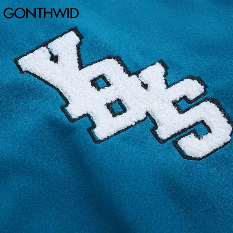 GONTHWID Hip Hop Bundy Bombardér Mens Baseball Streetwear Vintage Vyšívané Anjel List Kožené Patchwork Varsity Coats Zelená Obrázok 3