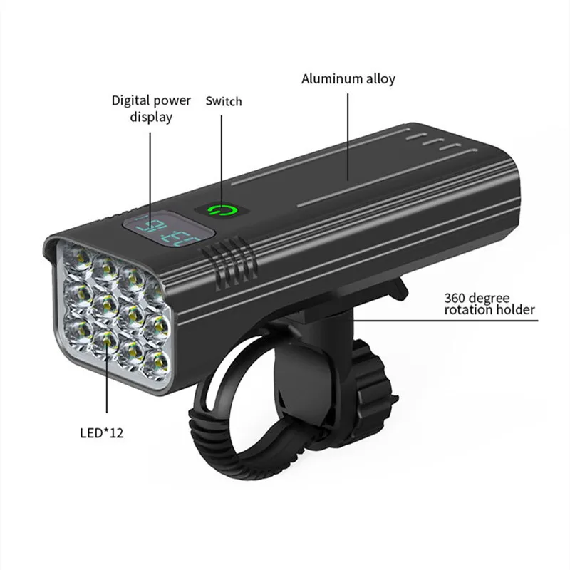 10000mAh 12*LED MTB Svetlo na Bicykel 20+ Hodín, USB Nabíjateľné LED Požičovňa Svetlo Super Jasná 10000LM pre Cykloturistiku, Predné / Zadné Svetlo Obrázok 1