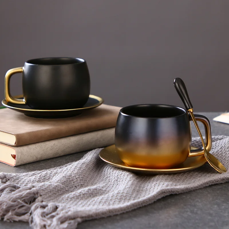 Nordic minimalistický keramická šálka Tvorivé drhnúť čierne zlato šálku kávy nastaviť jeden pohár v čase Obrázok 0