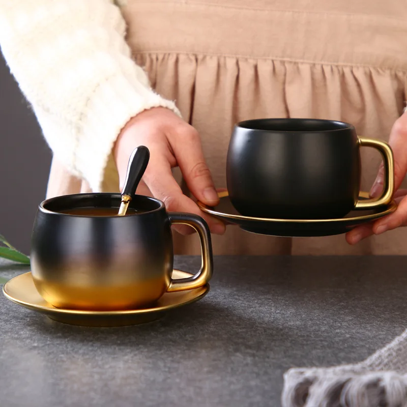 Nordic minimalistický keramická šálka Tvorivé drhnúť čierne zlato šálku kávy nastaviť jeden pohár v čase Obrázok 1