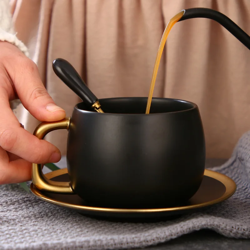 Nordic minimalistický keramická šálka Tvorivé drhnúť čierne zlato šálku kávy nastaviť jeden pohár v čase Obrázok 2