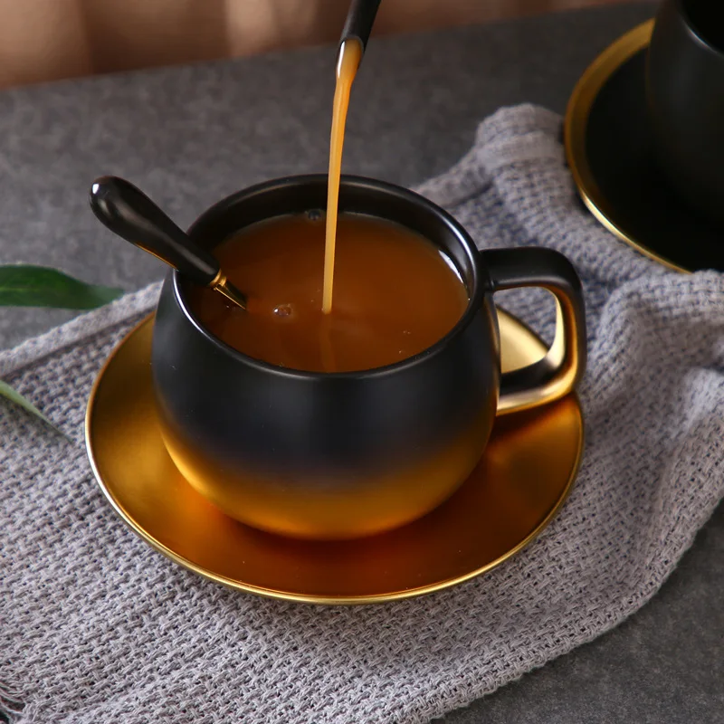 Nordic minimalistický keramická šálka Tvorivé drhnúť čierne zlato šálku kávy nastaviť jeden pohár v čase Obrázok 3