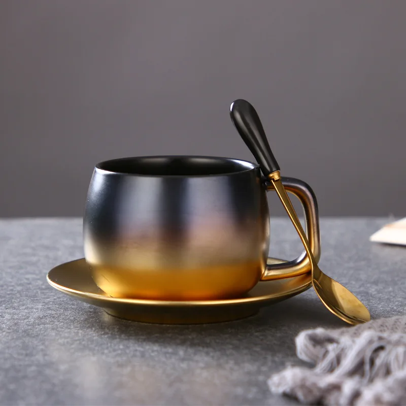Nordic minimalistický keramická šálka Tvorivé drhnúť čierne zlato šálku kávy nastaviť jeden pohár v čase Obrázok 5