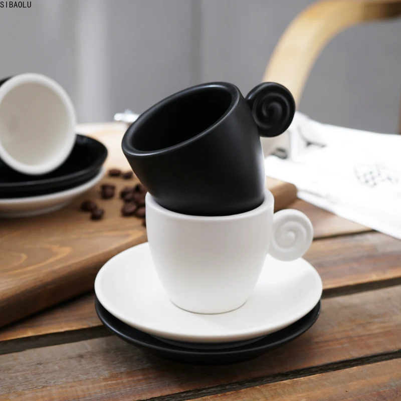 Mini 90ml Stručné Čierne Biele Matné Svetlo Horkej Kávy Set Hrnček S Táckou talianske Espresso, Cappuccino Taza Cafe Latte Pohár Tanier Obrázok 1