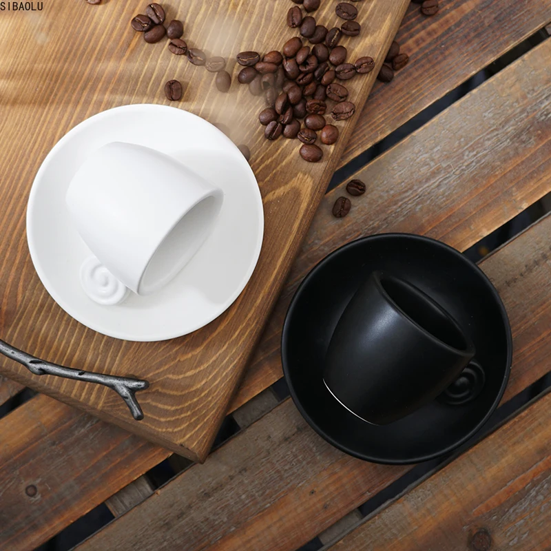 Mini 90ml Stručné Čierne Biele Matné Svetlo Horkej Kávy Set Hrnček S Táckou talianske Espresso, Cappuccino Taza Cafe Latte Pohár Tanier Obrázok 2