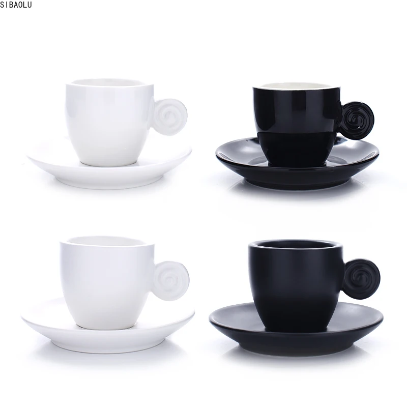 Mini 90ml Stručné Čierne Biele Matné Svetlo Horkej Kávy Set Hrnček S Táckou talianske Espresso, Cappuccino Taza Cafe Latte Pohár Tanier Obrázok 4