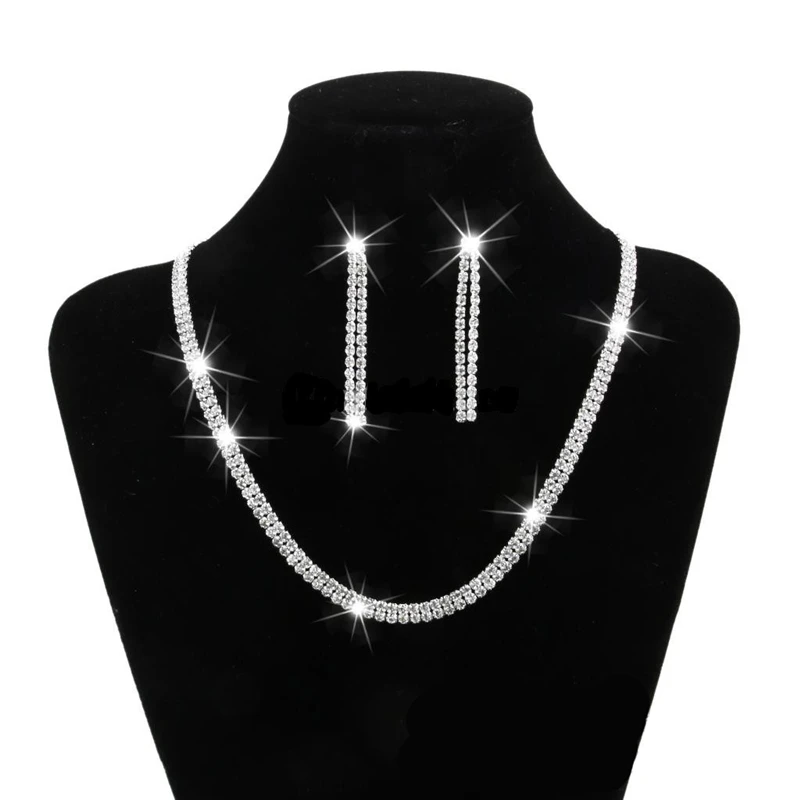 White Crystal Kamienkami Strieborné Pozlátené Módne Šperky Sady Golier Náhrdelníky Náušnice Nastaviť 2019 Pre Ženy Obrázok 0