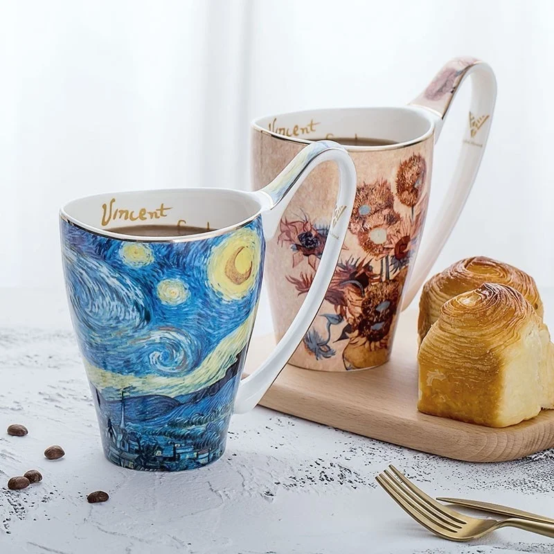 Van Gogh Slávny olejomaľba Série Dielo Retro Literárny Kávu, Čaj Hrnček Ultra-vysoká Kapacita Kosti Čína Raňajky Pohár Mlieka Obrázok 2